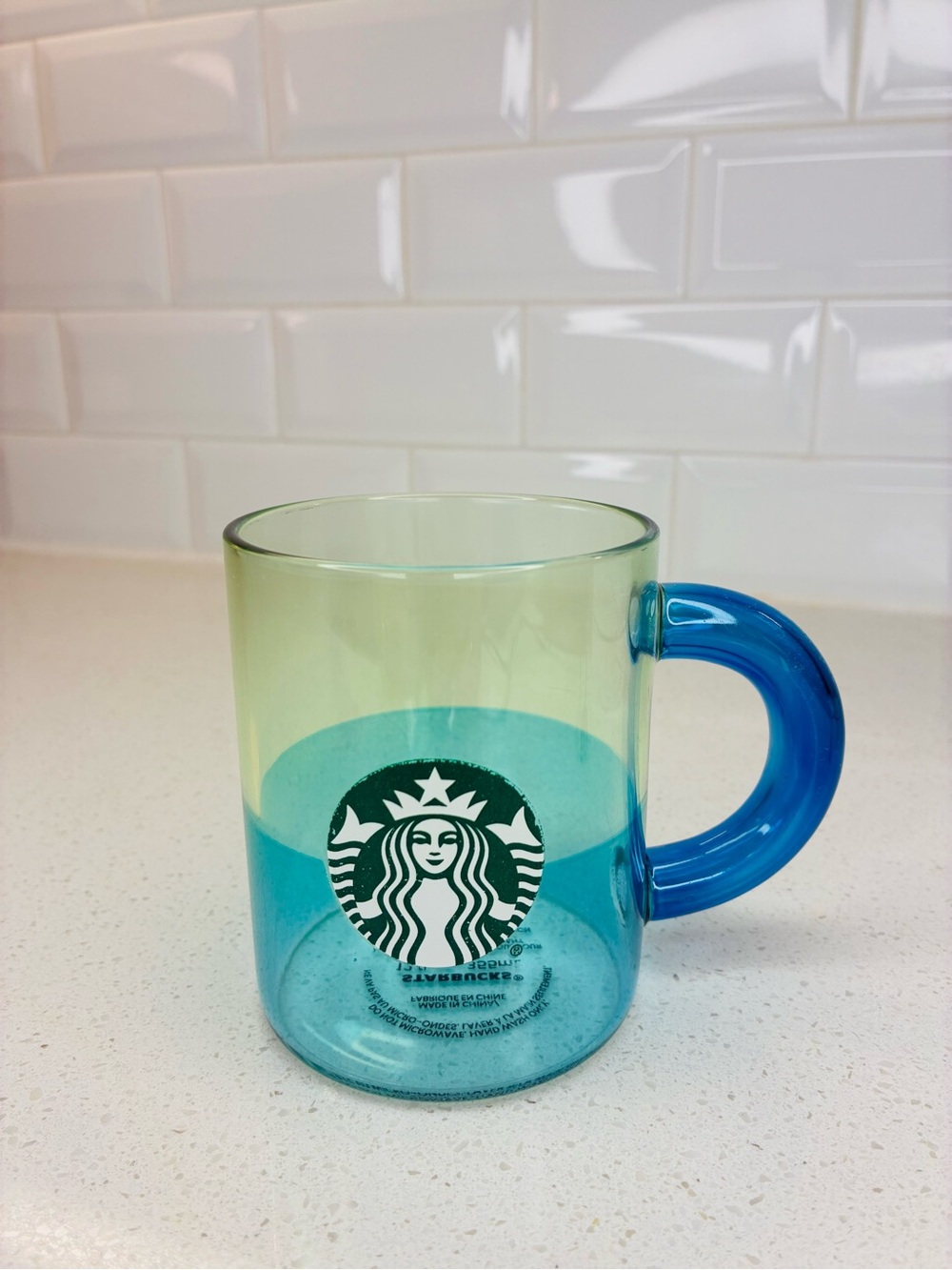 Starbucks Summer 2021 Sea Green Ocean Blue Glass Coffee Mug Cup Handle 12 oz